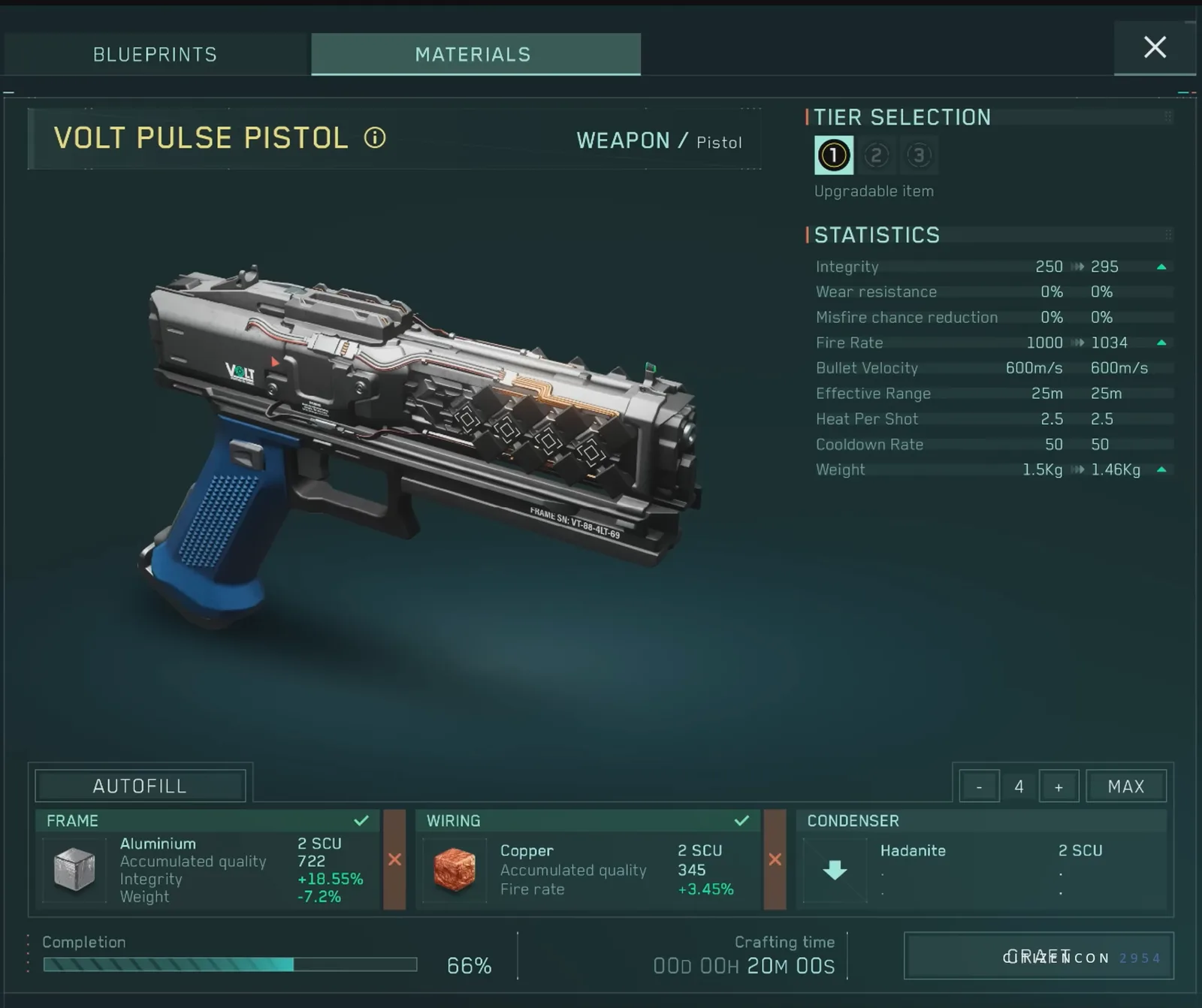 Blueprint abierto en el Item Fabricator