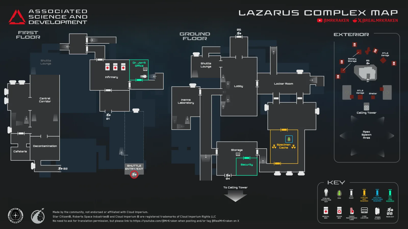 Mapa del complejo Lazarus (Pyro I): rutas interiores y salas principales